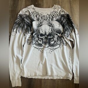 Affliction White and Black Graphic Long Sleeve Shirt